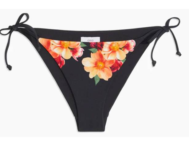 ONIA  Black Tropical Floral Sting Bikini Bottom SIZE XS Kate Triangle Cheeky NEW