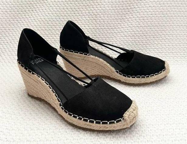 Eileen Fisher  Black Suede Yasmin Closed Toe Espadrille Platform Wedge 6.5 NWOB