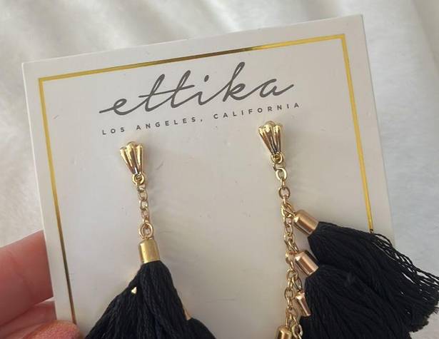 Ettika NWT  daydreamer tassel 18k gold plated earrings in black fabric