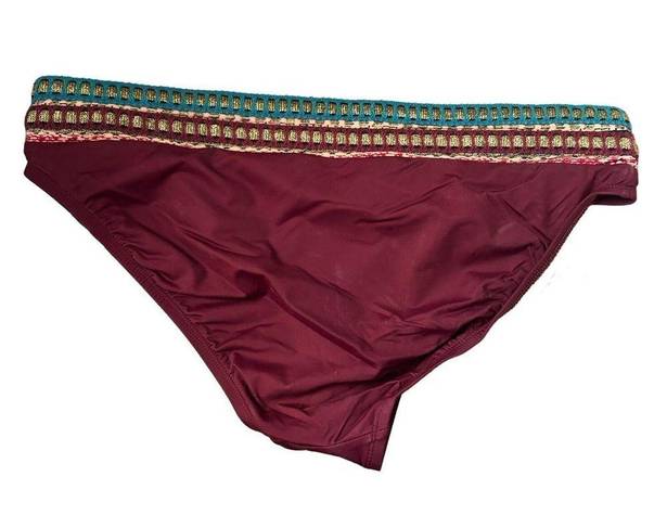 La Blanca  Bikini Bottoms Womens 12 Burgundy Boho Running Stitch Hipster Swim