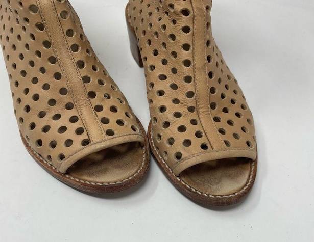 Loeffler Randall  Ione Beach Tan Leather Perforated Peep Toe Ankle Boots Shoes 6