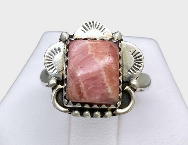 Sterling Silver Native Made  Rhodochrosite Ring - Sz 7