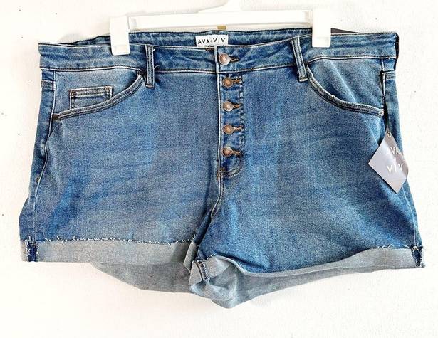 Ava & Viv  Shorts Denim Jean Mid-Rise Midi 4” Rolled Cuff Button Fly Sz 22W NWT