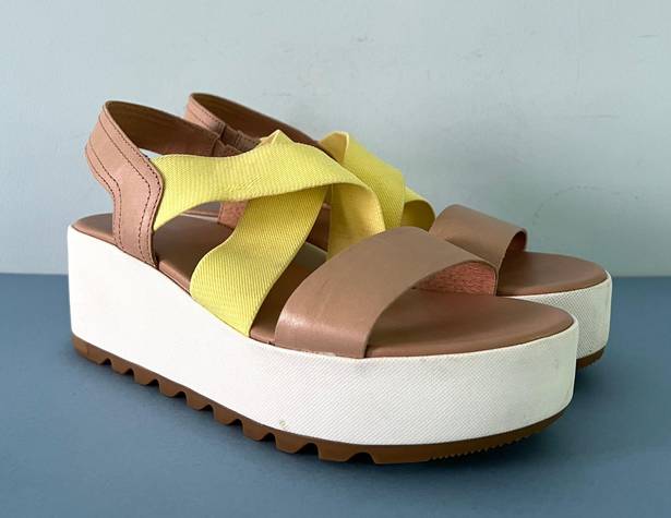 Sorel Cameron Colorblock Yellow Multicolor Leather Platform Flatform Sandals
