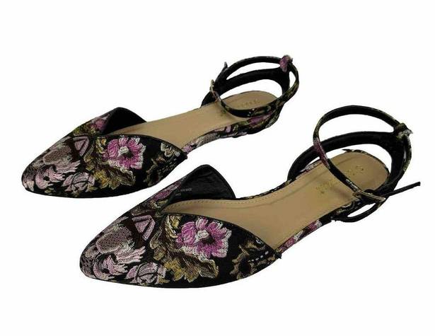 Shoedazzle Embroidered Pointed Toe Flats Sandals Size 8  Black Pink