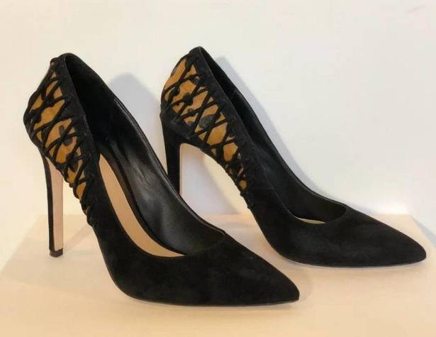 Brian Atwood  Vero Cuoio Oriel Suede black and leopard calf hair Heels size 6