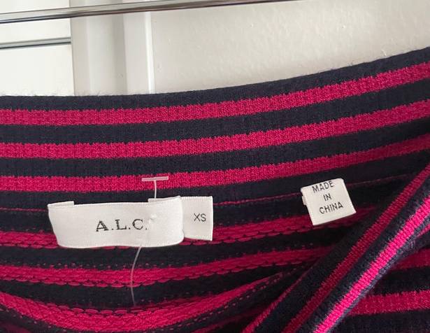 A.L.C. Dark Cherry & Navy Blue Stripe Delmar Skirt