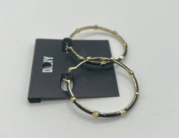 DKNY  Epoxy Heart Small Hoop Earrings in Gold/Black MSRP $35 NWT