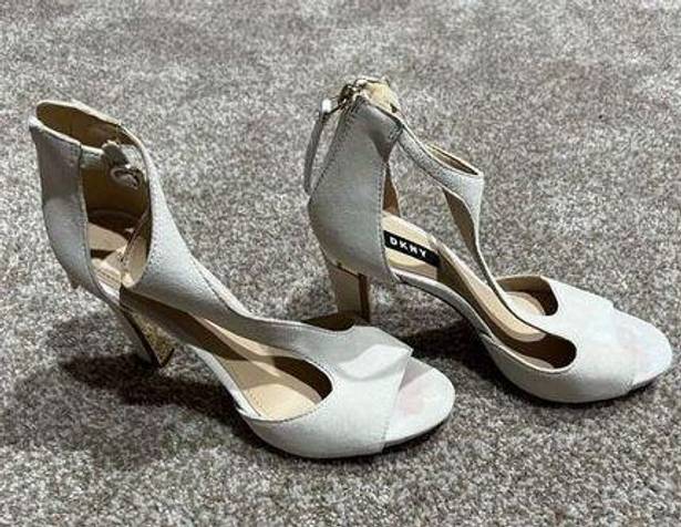 DKNY  women shoes heels cream/light grey open toe size 8