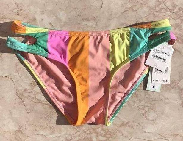 The Bikini Lab Orange and Green  Colorful Striped Swim Bottoms