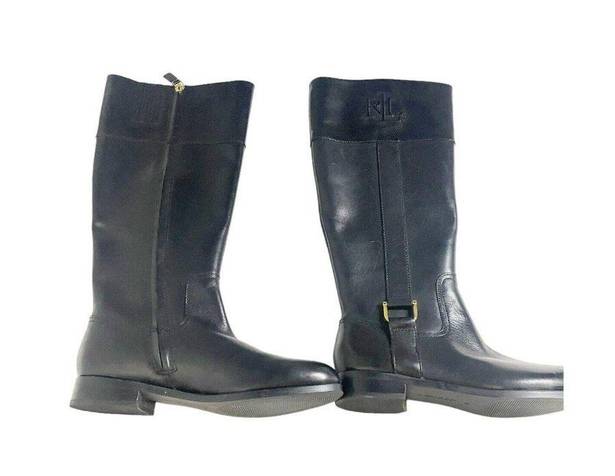 Ralph Lauren Lauren by  Womens Bernadine Leather Round Toe Knee, Black Size 7.5