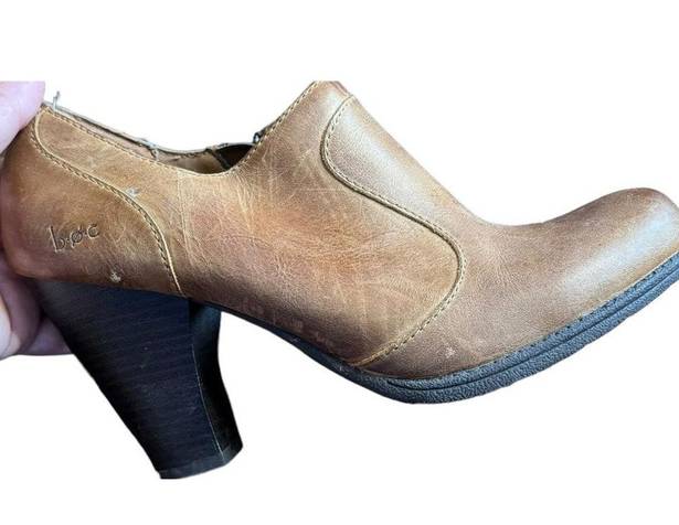 Born concept BOC  Women's Bootie Ankle Shoes Leather Side Zip Brown Sz. 9.5