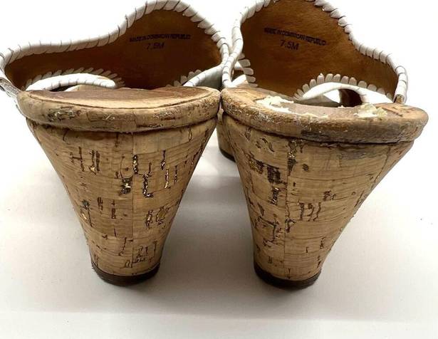 Jack Rogers  White Leather Cork Wedge Sandals Women's 7.5 US