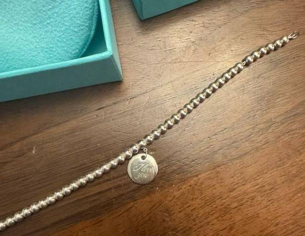 Tiffany & Co. I love you charm Silver bead bracelet 7”