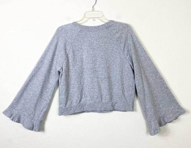 Popsugar  Grey Ruffled Wide Sleeve Bell Sleeve Cropped Sweatshirt Sweater Size M