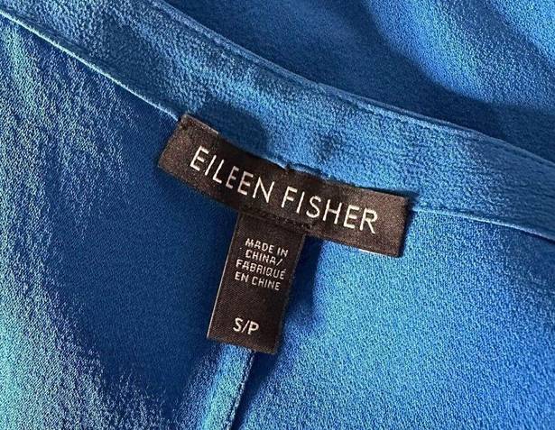 Eileen Fisher  Long Midi Dress 100% Silk Blue Tie Back Waist Split Women's Size S