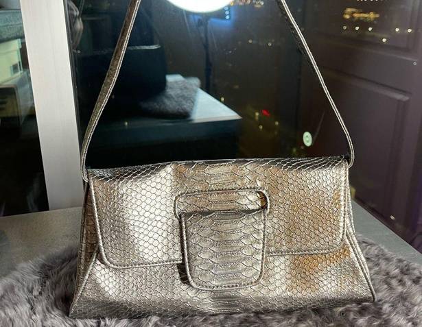 Big Buddha  Metallic silver Snake Skin Clutch