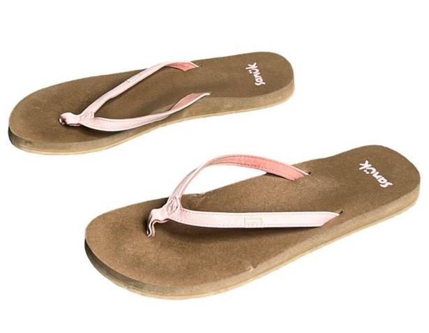 Sanuk  Flip Flop Sandals 9 Pink Tan Yoga Mat Footbed Comfort Casual Summer Beach