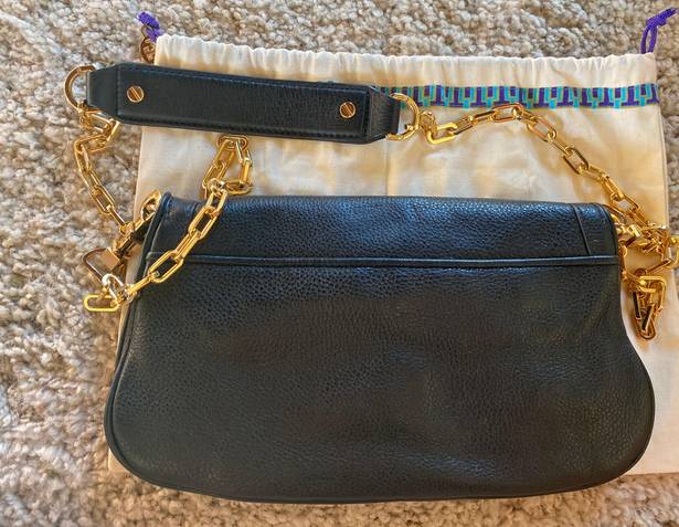 Tory Burch black leather purse with gold chain