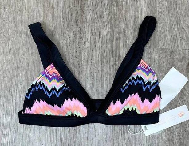 PilyQ  Women's Black Multi Wide Strap Clara Mix Up Zig Zag Bikini Swim Top sz S