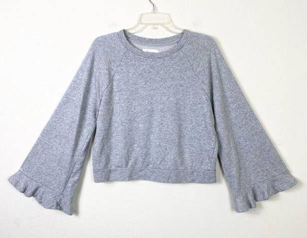 Popsugar  Grey Ruffled Wide Sleeve Bell Sleeve Cropped Sweatshirt Sweater Size M