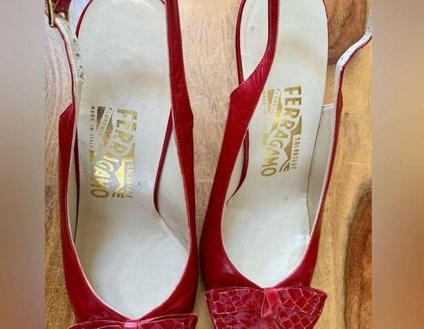 Salvatore Ferragamo  Red Leather Slingback Heels