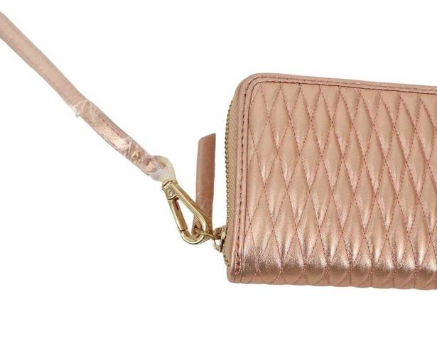 Isaac Mizrahi New  Leather Metallic Rose Gold Quilted Zip Around Wristlet Wallet