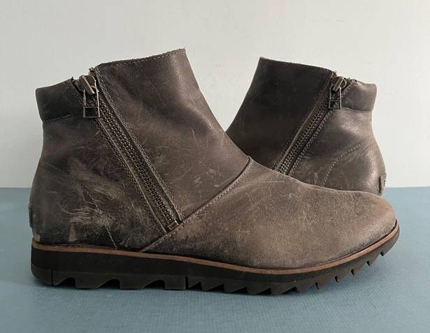 Sorel Harlow Gray Leather Waterproof Zip Ankle Booties