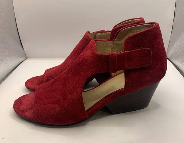 Eileen Fisher  open toe wedge sandals suede leather ankle strap red size 7.5M Red