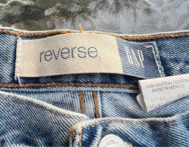 Gap  reverse High Waisted Boyfriend Straight Leg Light Wash Distressed Jeans