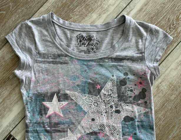 belle du jour Sz S Adorable Tee T-Shirt Top Gray W Sparkles & Stars