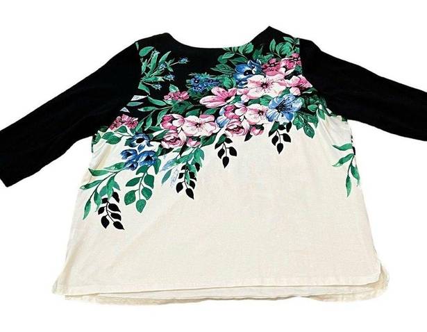 Jessica London  floral shirt top size 22/24 black white  3/4 sleeves