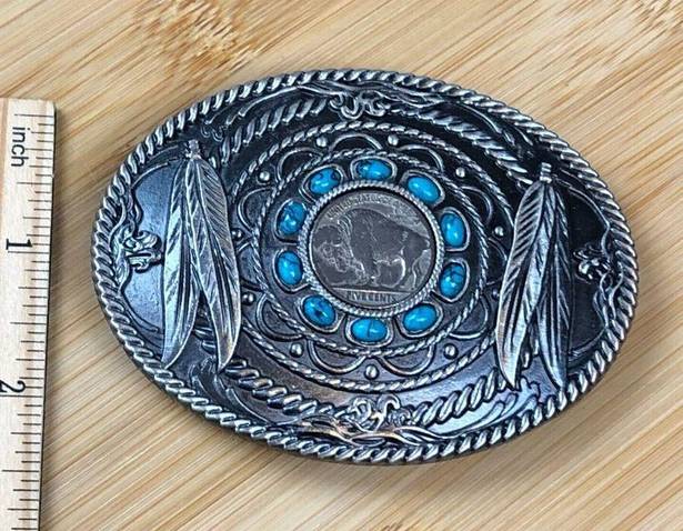 Buffalo Nickel Turquoise Silver Plated Belt Buckle Western Cowboy Cowgirl