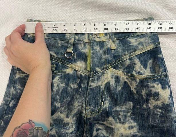 Dolls Kill  BADEE High Waisted Ribcage Contrasted Color FlareDenim Pants