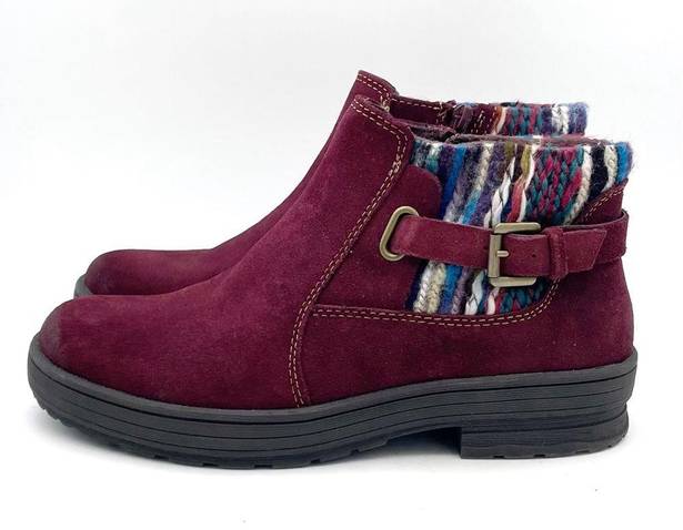 Earth Origins  Tate Bootie Burgundy Suede Boho Knit Ankle Boot Women’s Size 9