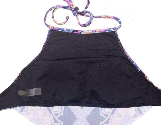 Raisin's  Swim Nepal Nights High Neck Macrame Back Tankini Top Black Size S