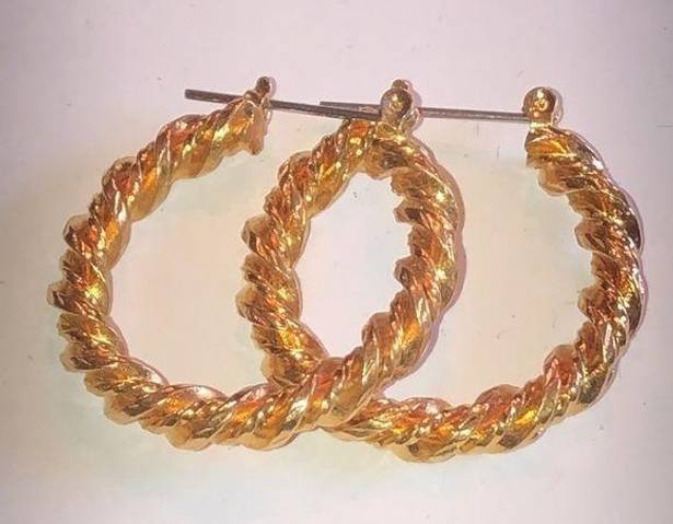 Twisted Vintage  Rope Gold Tone Hoop Pierced Earrings