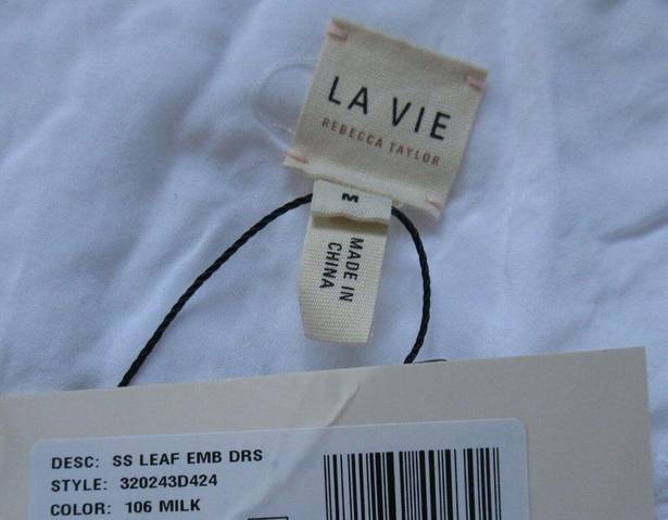 Rebecca Taylor NWT La Vie  Leaf Embroidered in Milk White Button Front Dress M