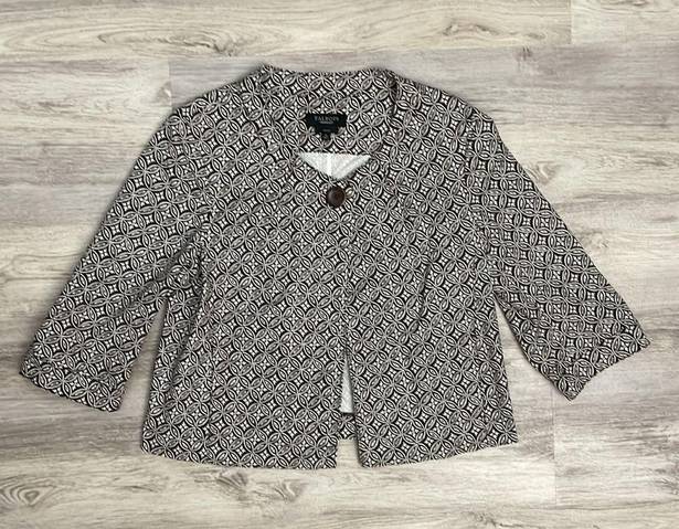 Talbots Brown & White Print 3/4 Sleeve Single Button Blazer Size 10