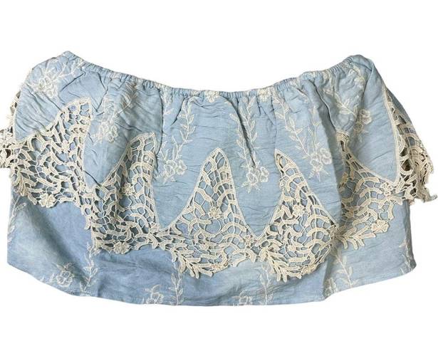 Sans Souci  Baby Blue Embroidered Lace Tube Top Medium