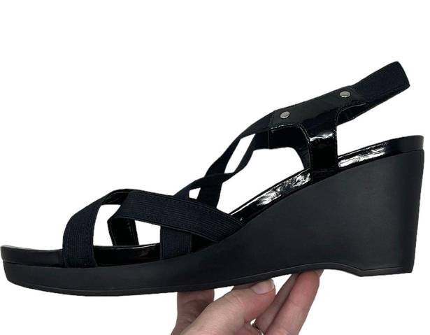 Ralph Lauren Women’s 10 Patent Leather Black Sandals Stretch Sling Stap Wedges