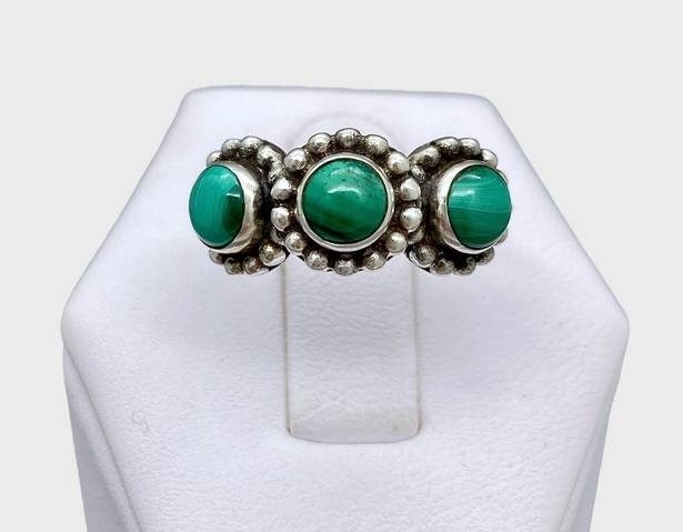 Sterling Silver Handmade Genuine Malachite Ring - Sz 5