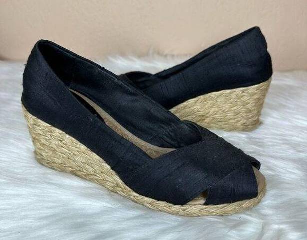 Ralph Lauren Lauren  Cecilia Espadrille Black Peep Toe 2" Wedge Size 5