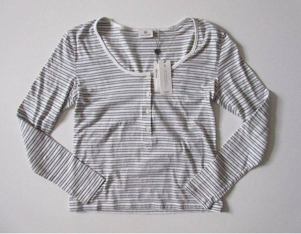 AG Adriano Goldschmied NWT AG Jeans The Aiden Henley in Medium Heather Gray Striped Tee Top XS $148