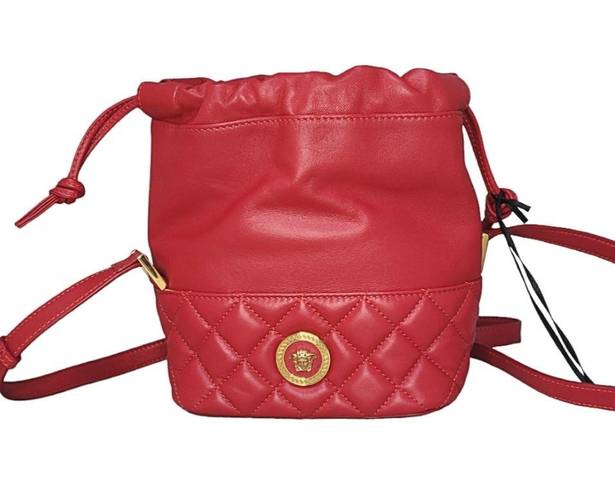 Versace  Crossbody Bucket Mini Purse Red Lambskin Leather Medusa Head Medallion