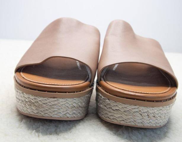 FitFlop New!  Eloise Espadrille Leather Wedge Slide Sandal in beige, size 9