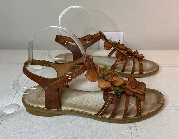 Vera Pelle  Brown Leather Floral Gladiator Sandals Sz 38