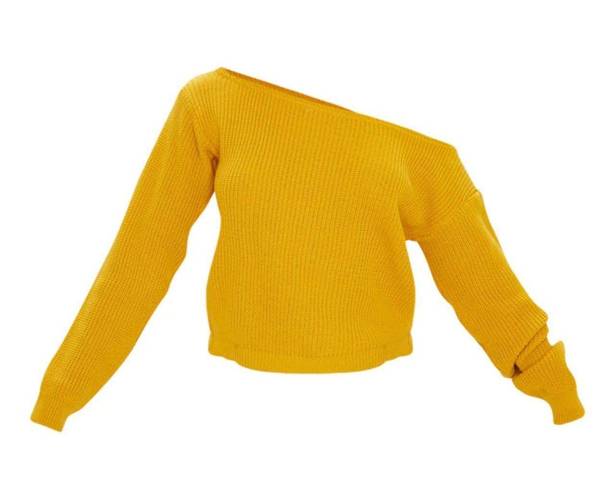 Missguided Mustard Yellow Off the Shoulder Knitted Sweater