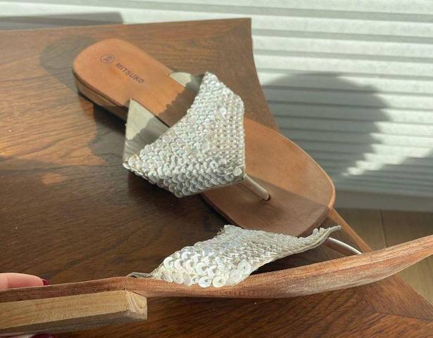 Beach Club Cream Sequin Sandals