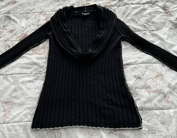 Banana Republic Luxury Cashmere Blend Black Wool Cashmere Deep Cowl Neck Cable Knit Sweater, size S